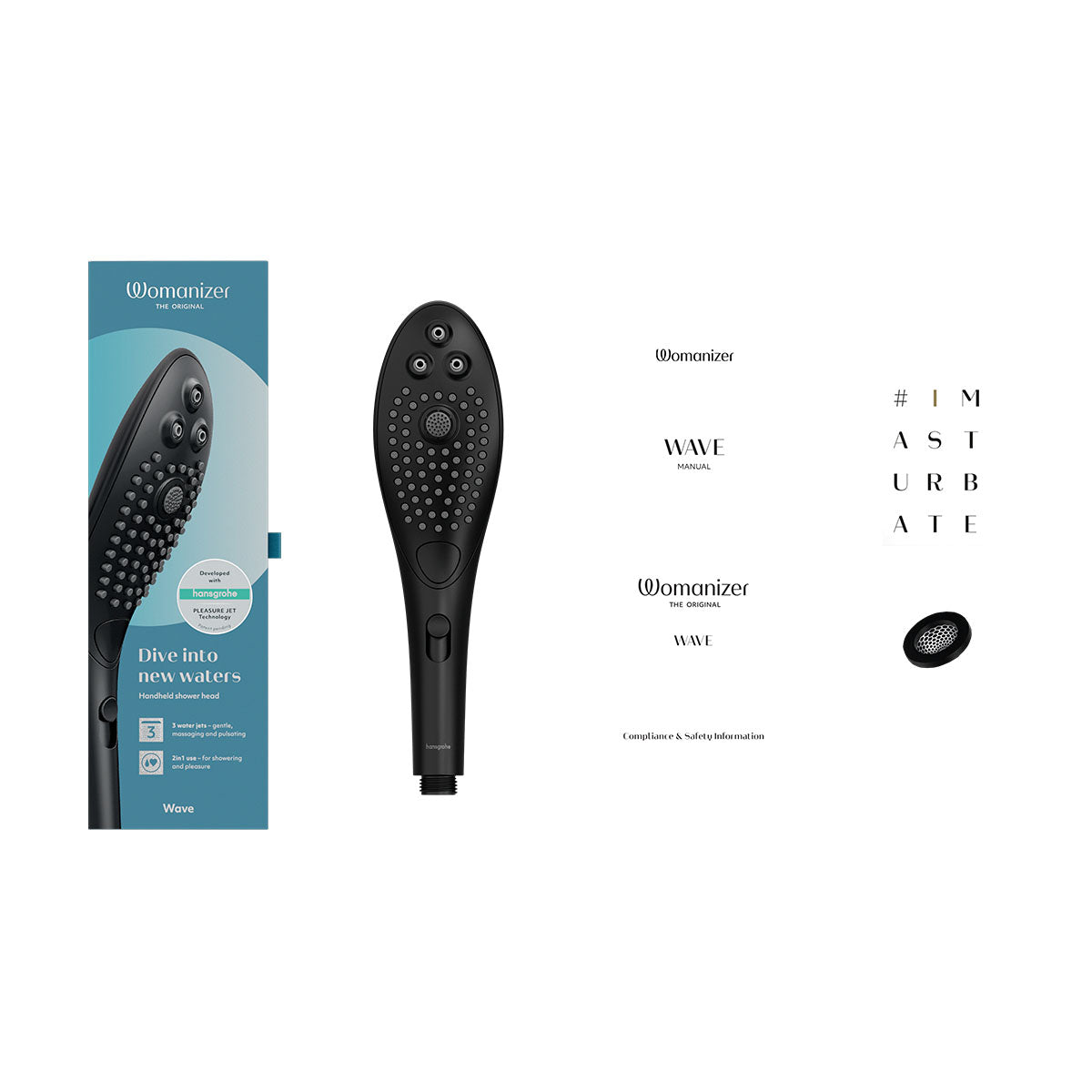 Womanizer - Wave - Combined Shower Head & Water Massage Clitoral Stimulator - Black