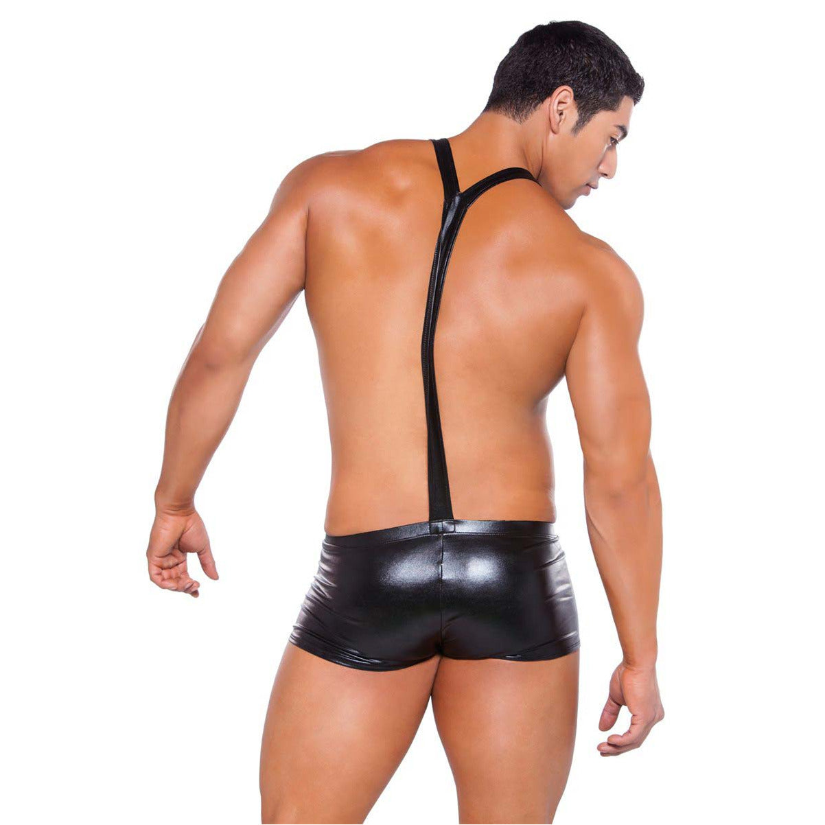 Zeus by Allure - Wet Look Suspender Shorts - Black - OS