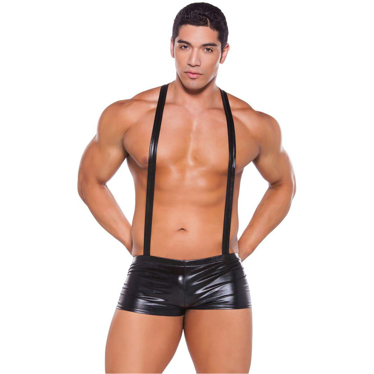 Zeus by Allure - Wet Look Suspender Shorts - Black - OS
