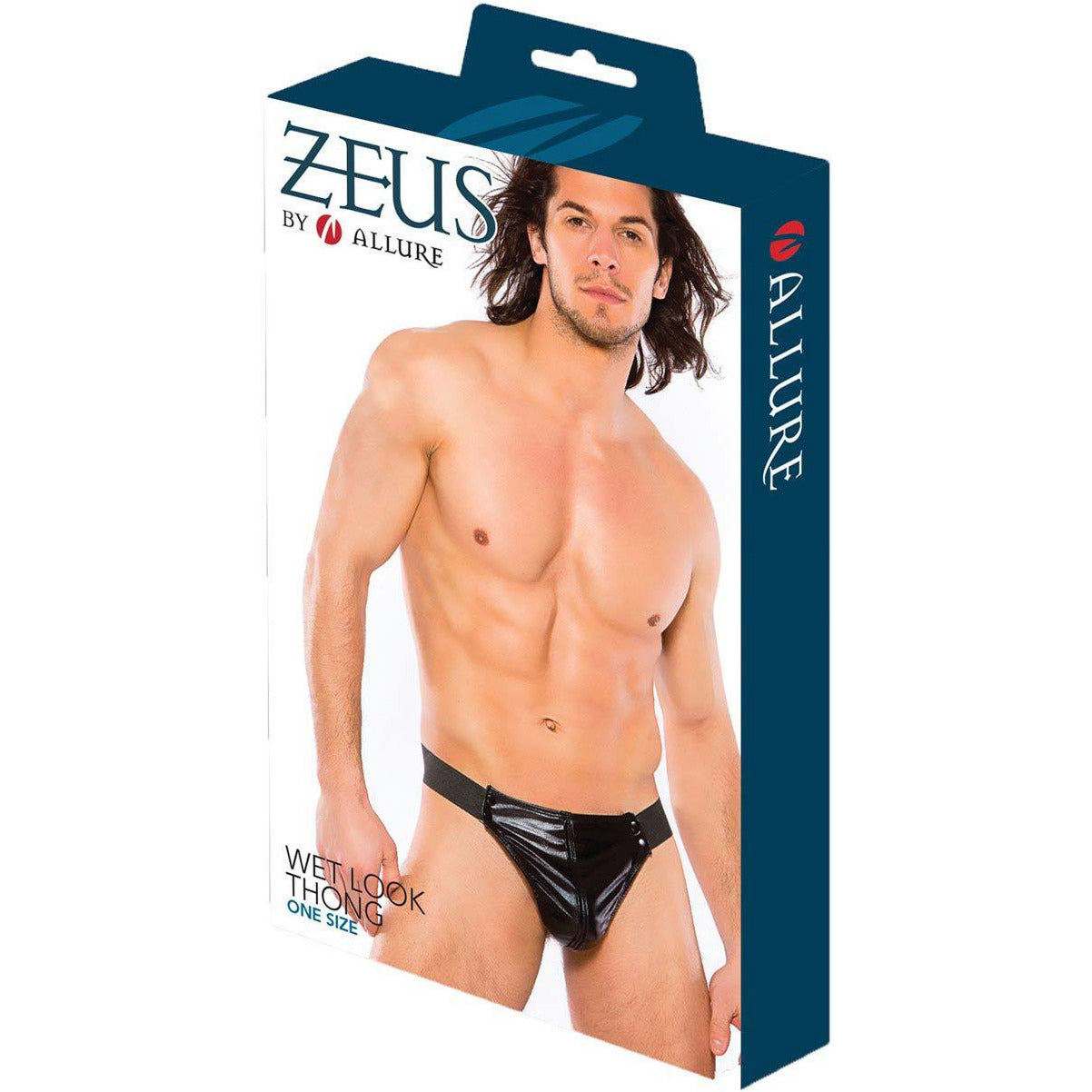 Zeus by Allure - Wet Look Zipper Thong - Black - OS