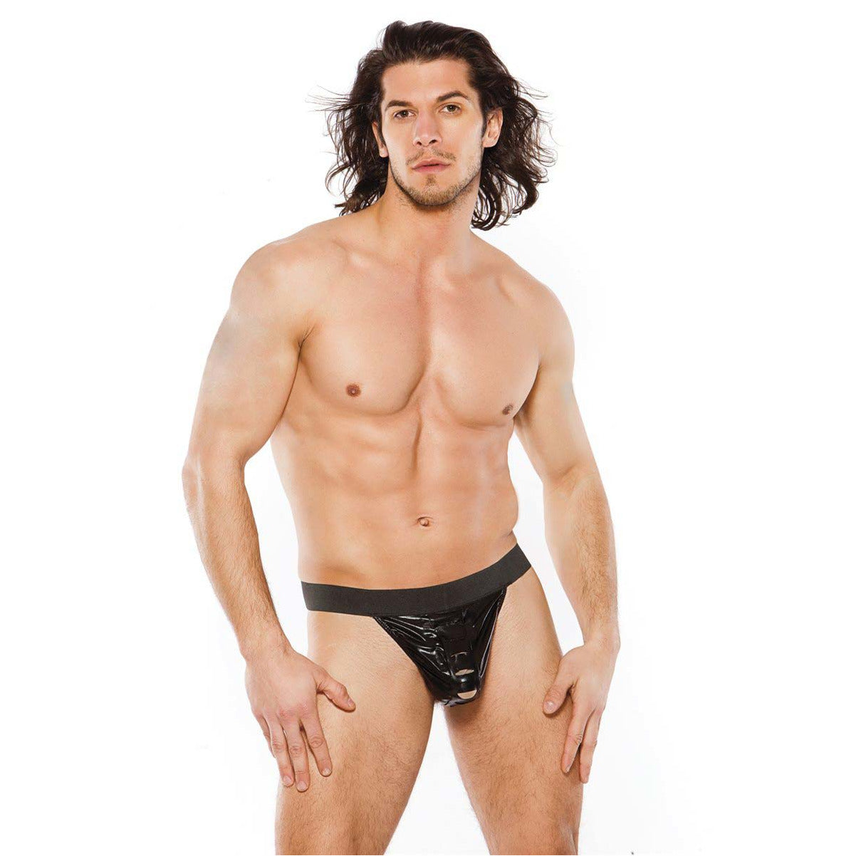 Zeus by Allure - Wet Look Tear Away Thong - Black - OS