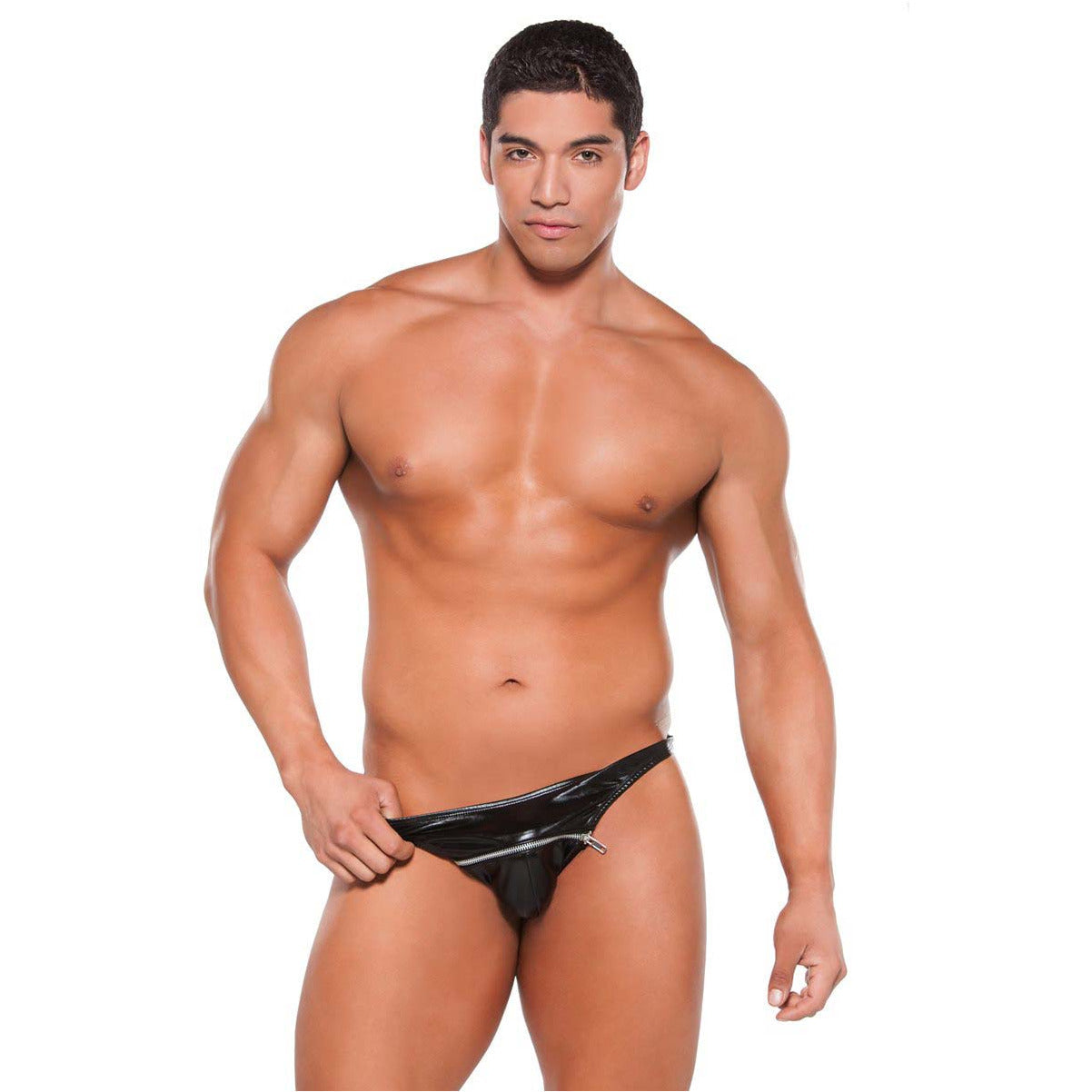 Zeus by Allure - Wet Look Horizontal Zipper Thong - Black OS