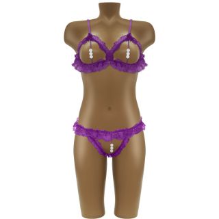 Sexy Panty with Pearls (FREE Matching Bra Included) - Purple - OS