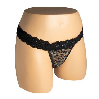 Elegant Moments – Ruffled Trim G-String Panty – Black – S/M