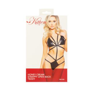 Kitten By Allure Honey Cream Strappy Open Back Teddy – Black – OS