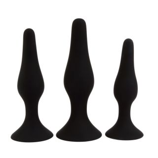 Adore U – Lydia – Anal Plug Set With Suction Base – Black – 3pc
