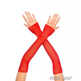 Music Legs – Extra Long Fishnet Fingerless Gloves – Red