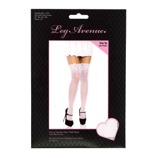 Leg Avenue™ Silicone Stay Up Lace Top Spandex Sheer Thigh Highs – White – O/S 