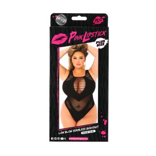 Pink Lipstick – Low Blow Seamless Bodysuit – Black – Plus Size