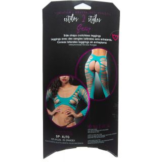 Beverly Hills Naughty Girl Lingerie - Side Straps Crotchless Leggings Turquoise - OS