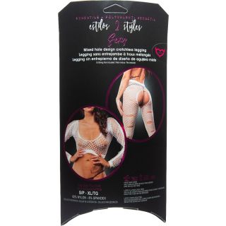 Beverly Hills Naughty Girl Lingerie - Mixed Hole Design Crotchless Leggings White - OS