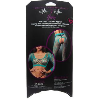 Beverly Hills Naughty Girl Lingerie - Side Straps Crotchless Leggings Turquoise - OS