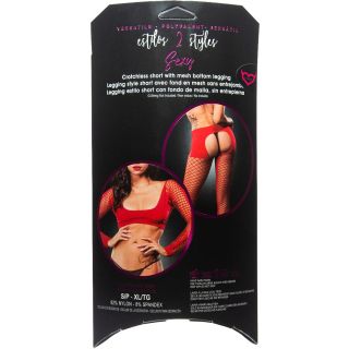 Beverly Hills Naughty Girl Lingerie - Crotchless Short with Mesh Bottom Leggings Red - OS