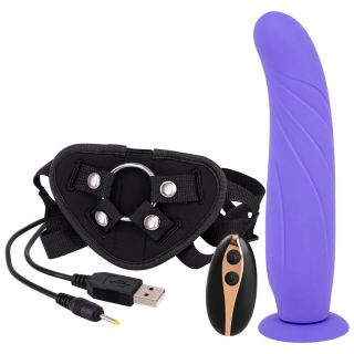 Seven Creations – 9” Vibrating Strap-On & Harness – Purple 