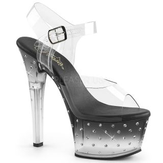 6.3 Inch Black Sexy Sandals with Rhinestones - Size 7
