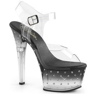 6.3 Inch Black Sexy Sandals with Rhinestones - Size 6