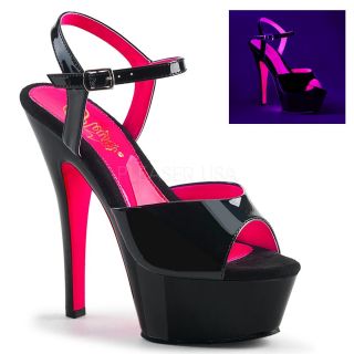 6 Inch Neon Pink & Black Sexy Sandals - Size 7