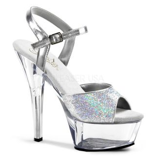 6 Inch Sexy Clear Sandals with Silver Glitter - Size 9