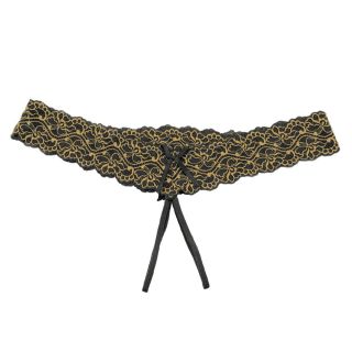 Popsi Lingerie – Lace Crotchless G-String – Black/Gold – Plus Size