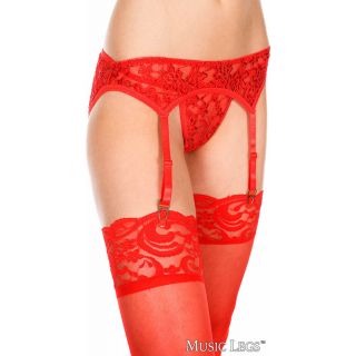 Music Legs – Lace Garter Belt & G-String – Red – One Size