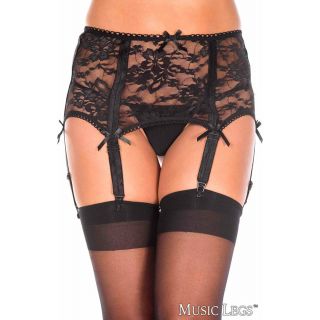 Music Legs – Flower Lace Garter Belt – Black – One Size