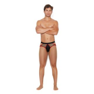 Elegant Moments – Raah – Men's Fishnet and Lycra Jock Strap with Red Trim - Black