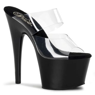 Pleaser 7” Black/Clear Stiletto Heels w/ 2 3/4" Platform- Size 6