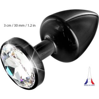 Anni Black Round Butt Plug with Swarovski Elements (T2 Size) - Black