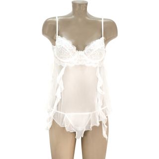 Beaded Lace Cup Babydoll - White - S