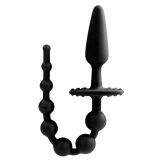 Butt-On ~ 2 in 1 Plug & Beads ~ 100% Silicone - Black