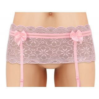 Cherry Wear Lace Garter Belt with Bows - Pink - OS