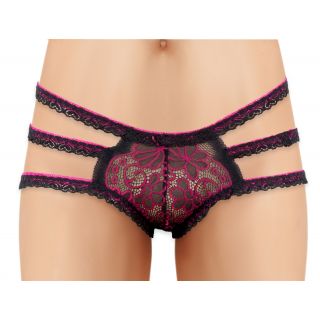 Cherry Wear Lace Panty with Floral Design - Red - OS