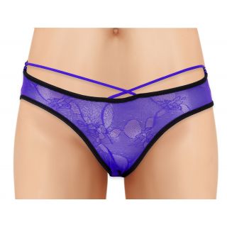 Cherry Wear Lace Panty with Floral Design and Open Back - Purple - OS