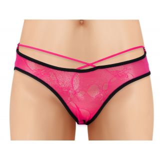 Cherry Wear Lace Panty with Floral Design and Open Back - Pink - OS
