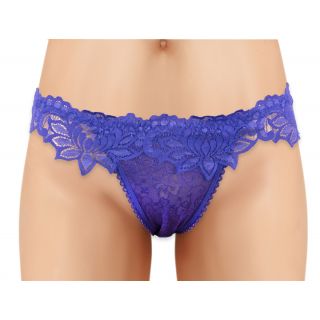 Cherry Wear Lace Panty with Floral Trim - Purple - OS