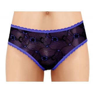 Cherry Wear Lace Panty with Flowers and Crosshatch Back Opening - Purple - OS