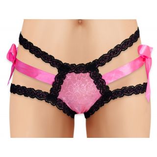 Cherry Wear Lace Panty with Ribbon Bows - Pink - OS