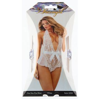 Dreamgirl – Fluttery Lace Teddy – White – One Size Fits Most 