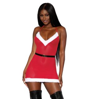 Dreamgirl - Santa Baby - Stretch Mesh Santa Chemise Set – Red – OS 