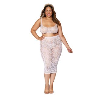 Dreamgirl – Embroidered Lace 2pc Set – White-Queen Size