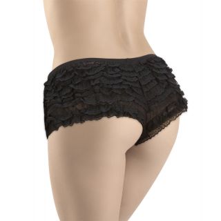 Elegant Moments Lace Ruffled Booty Shorts - Black - OS