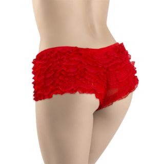 Elegant Moments Lace Ruffled Booty Shorts - Red - OS