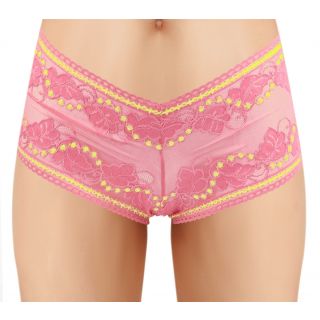 Lace Boyleg with Bead Design - Fuchsia - S