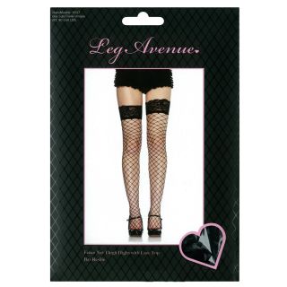 Leg Avenue ~ Fence Net Thigh Highs with Lace Top - Black - OS