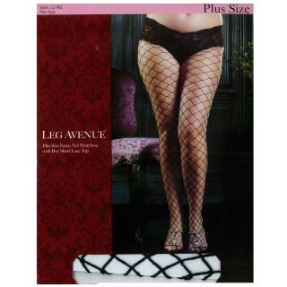 Leg Avenue ~ Plus Size Fence Net Pantyhose with Boy Short Lace Top