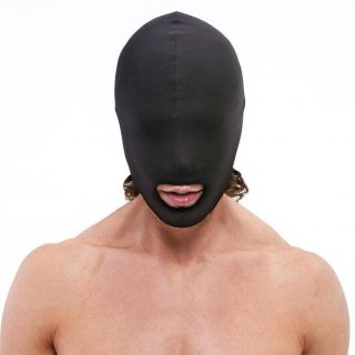 Lux Fetish – Open Mouth Stretch Hood (Full Face Mask) – Black – One Size 