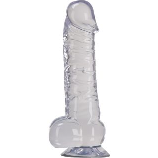 7 Inch Clear Stone "Dildo With Balls" - Clear