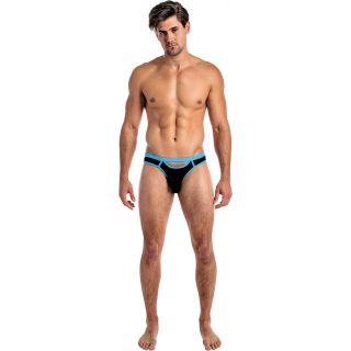 Male Power Cutout Thong - Black/Blue - LXL