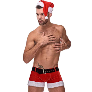 Male Power - St. Dick Sexy Men’s Santa Shorts with Hat – Red – L/XL