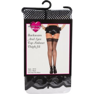 Music Legs - Backseam and Lace Top Fishnet Thigh Hi - Black - OS